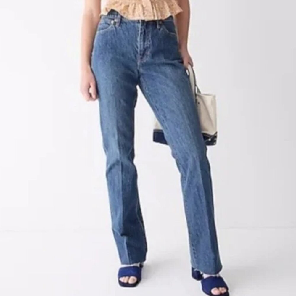 J. CREW Full Length Demi Boot Jeans Women's 32 Kamari Wash Raw Hem BF569